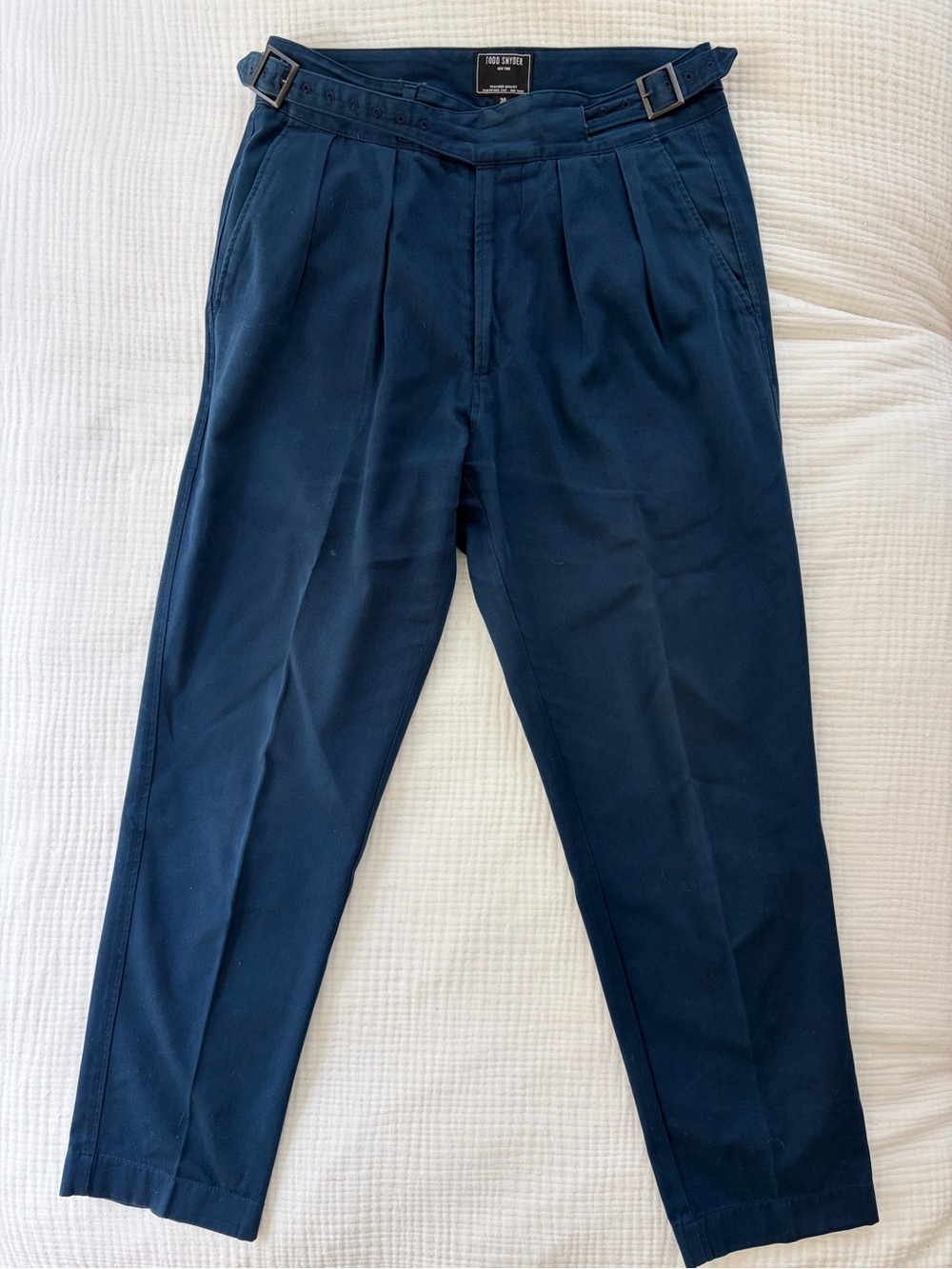 Todd Snyder Dark Navy Pleated Chinos with Side Adjusters